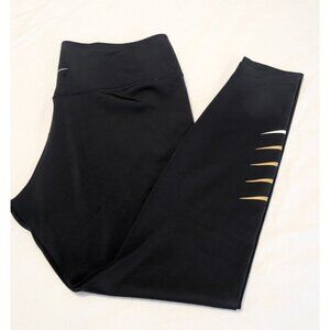 Nike Dri-Fit Women’s Leggings Size L Black Athletic Workout Pants Multi Swoosh